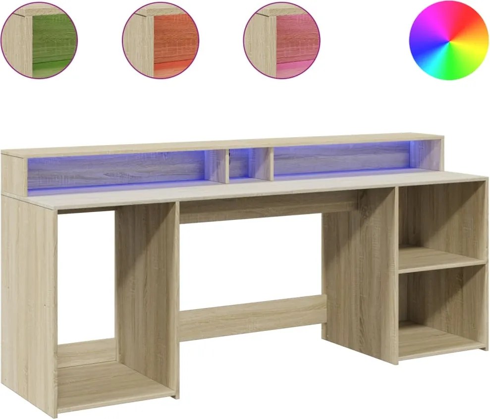 vidaXL sonoma tölgy színű szerelt fa íróasztal LED-ekkel 200x55x91 cm