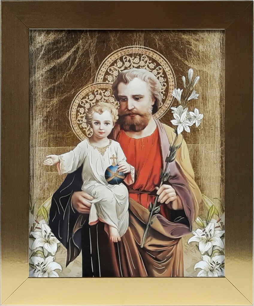 Vászonkép 30x25 Szent József Jézus Arany Keret