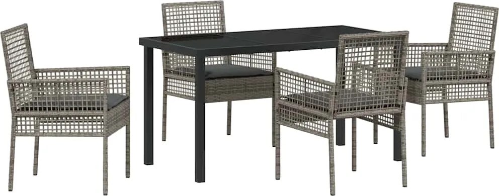 vidaXL Kert étkező szett párnával 5 pcs Szürke polirattan
