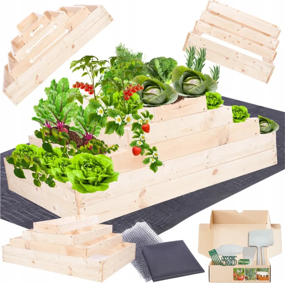 Magasított ágyás lépcsőzetes állítható zöldséges impregnáló 45x120x60