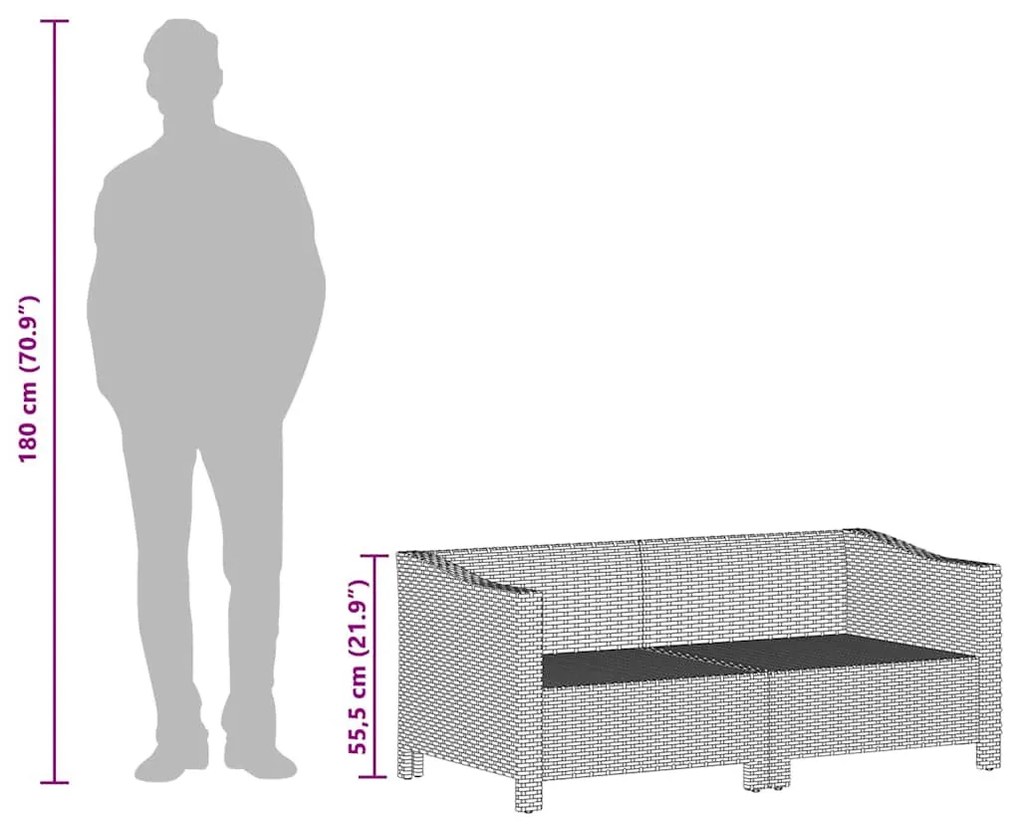 2 darabos szürke polyrattan kerti bútor szett párnákkal