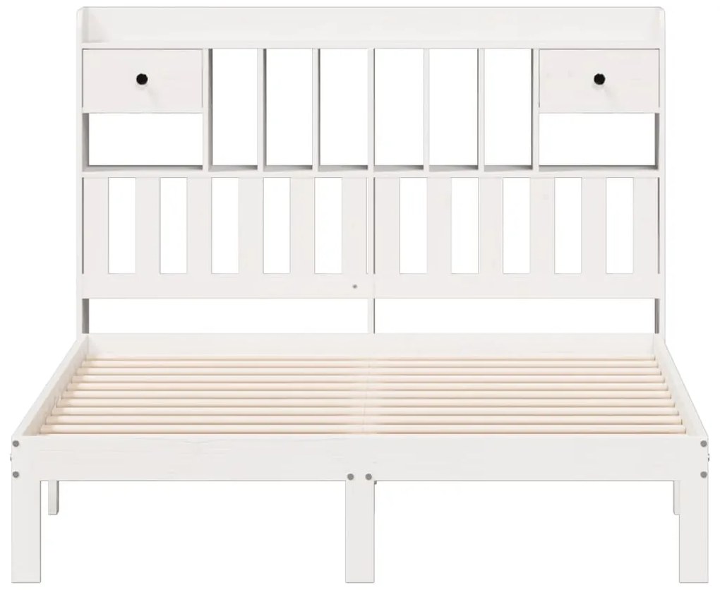 fehér tömör fenyőfa könyvespolcos ágy matrac nélkül 135x190 cm
