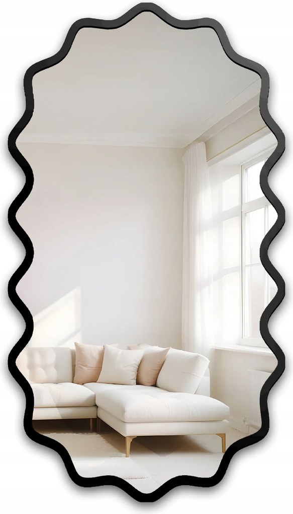 Aquarelle Elora ovális tükör hullámos fekete Mdf keretben 60x108 fali