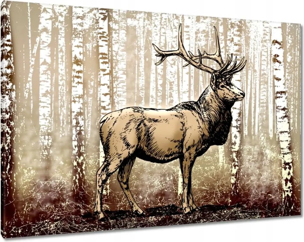 Vászonkép 100x70 Szarvas a nyírfaerdőben