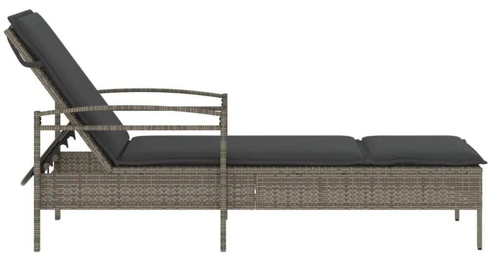 szürke polyrattan napozóágy párnával 63x200x81 cm