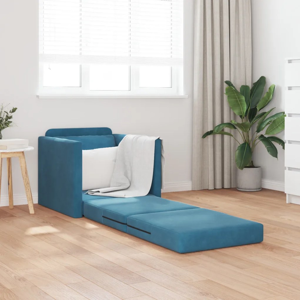 2 az 1-ben Floor Sofa Bed Kék 74x77x81 cm Bársonyos