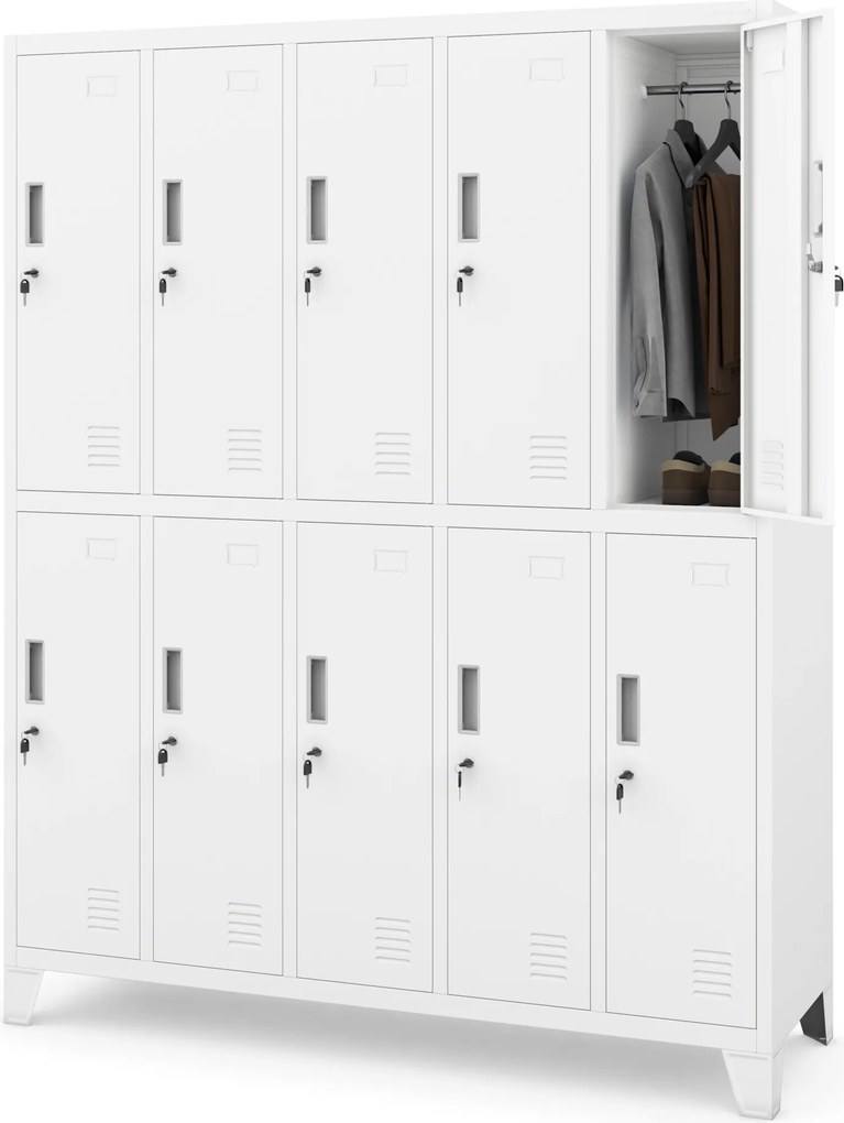 10 ajtós BHP fém öltözőszekrény BARTEK 1360 x 1720 x 450 mm, fehér