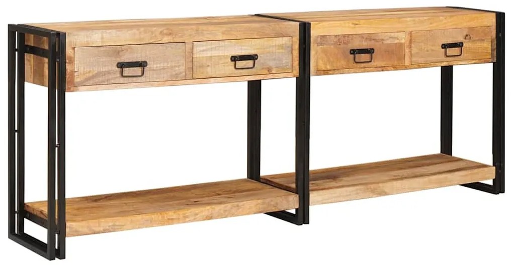 Konzolasztal 2 pcs Barna 200 x 33 x 75 cm Tömör nyers mangófa