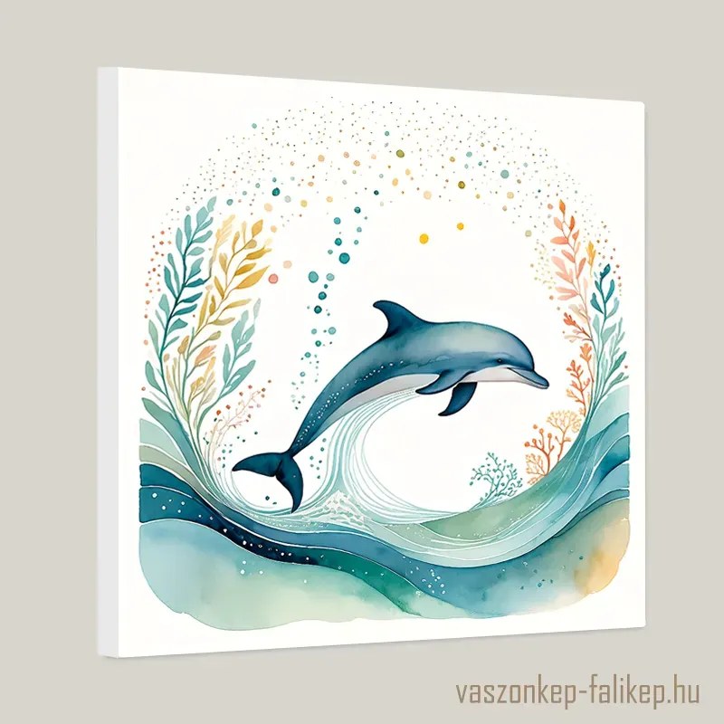 Delfin az óceánban illusztráció akvarell – Prémium falikép 40x40cm