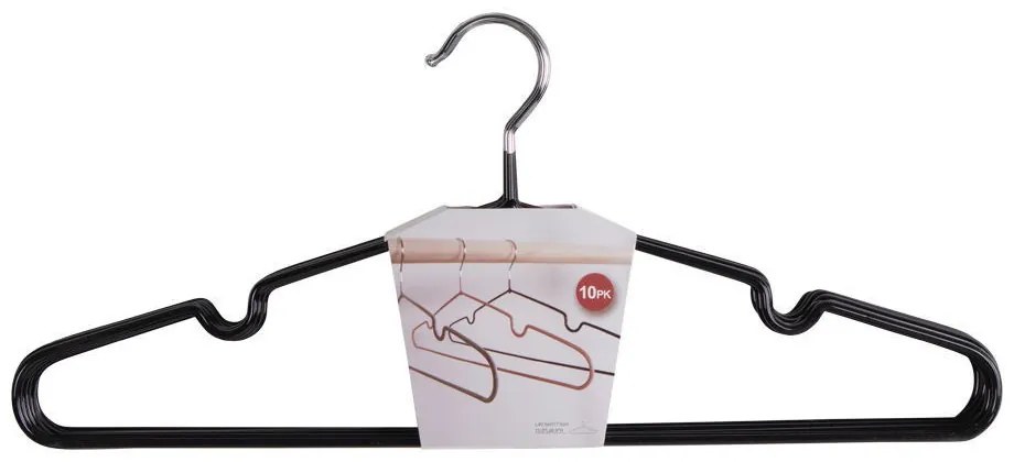 Massa fém vállfa, fekete, 10 db-os szett