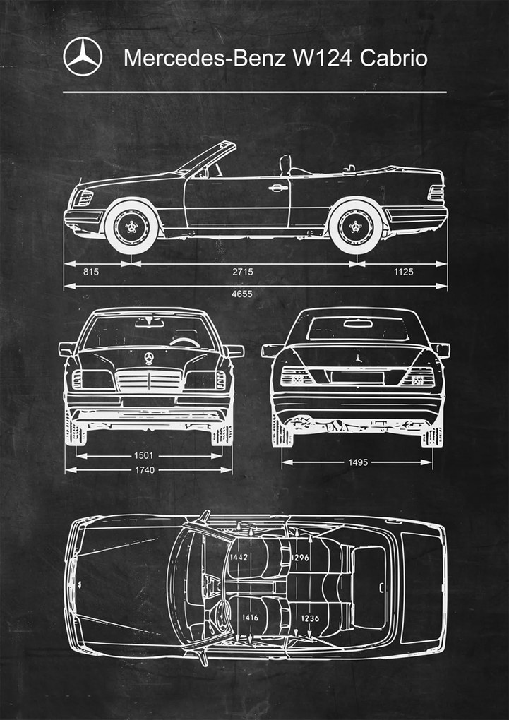 Poszter Mercedes Benz W124 Cabrio Retro Patent Blueprint