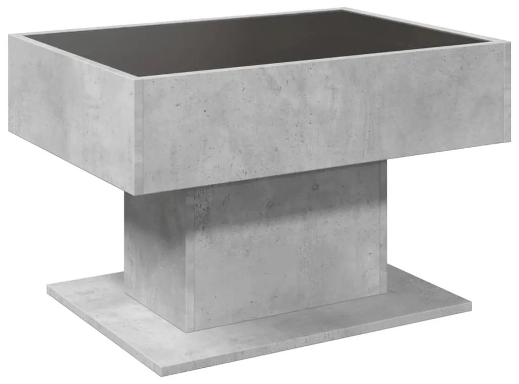 betonszürke szerelt fa dohányzóasztal LED-del 70 x 50 x 45 cm