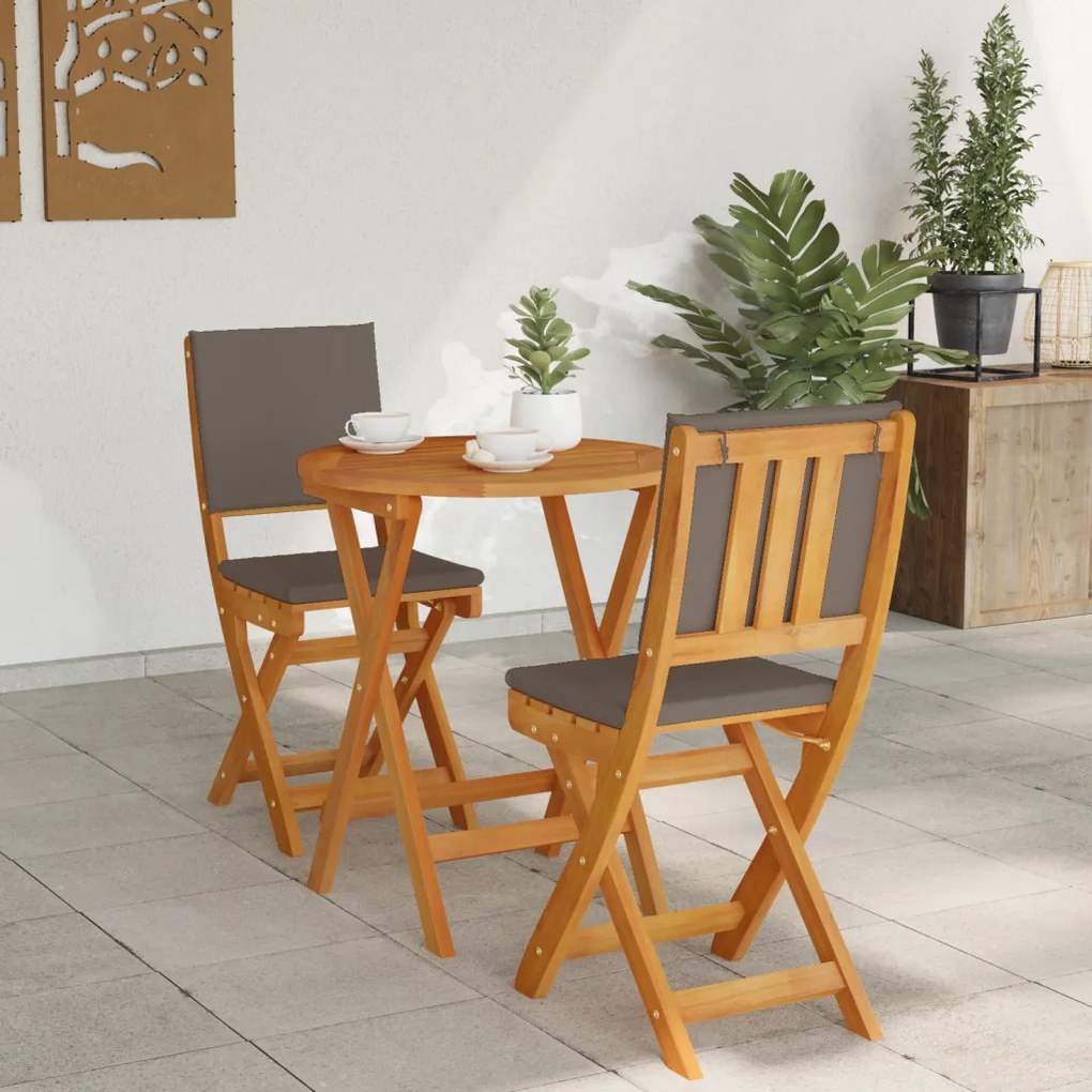 3 Részes Összecsukható Bistro Szett Párnákkal Tömör Akácból