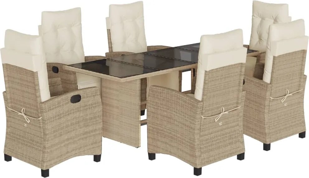 vidaXL 7 részes bézs polyrattan kerti étkezőgarnitúra párnákkal