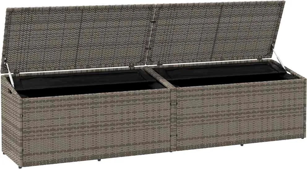 Szürke Polyrattan Kerti Tárolóláda 220X50X58 Cm