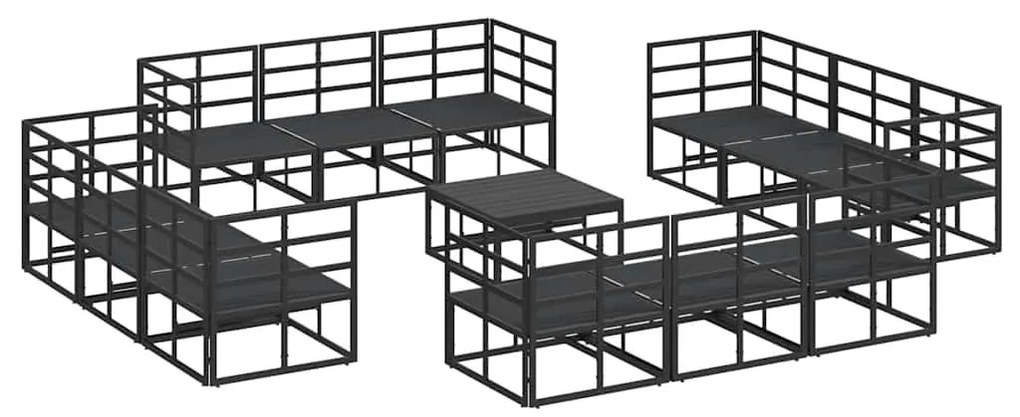 Kerti Kanapé Szett párnával 13 pcs Fekete Alumínium