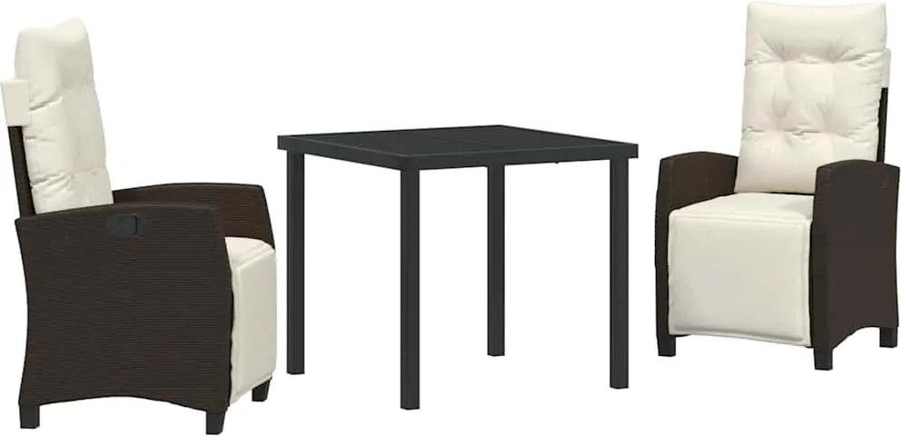 vidaXL Kert étkező szett párnával 3 pcs Barna polirattan