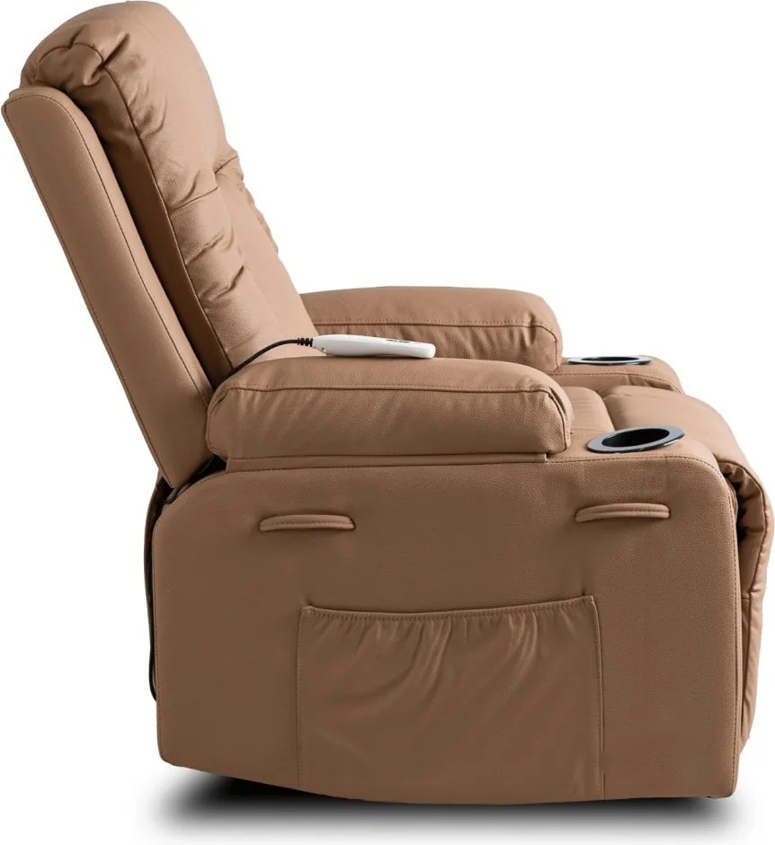 Masszázsfotel dönthető lábtartóval karamell színű műbőr – BOX