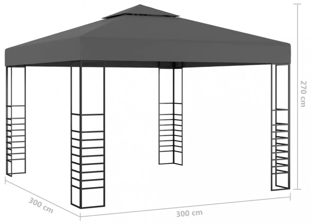 Antracitszürke kerti pavilon LED fényfüzérrel 3 x 3 m