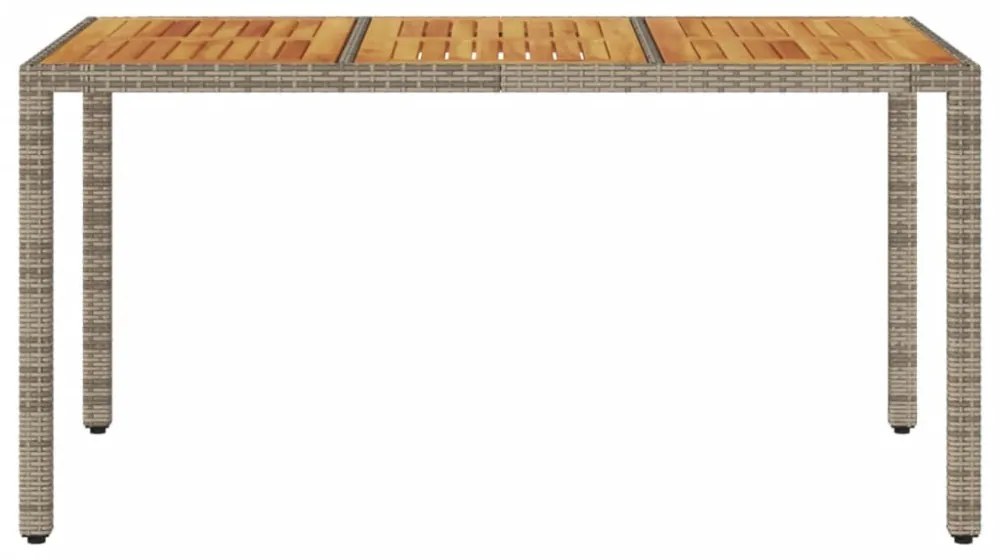 szürke polyrattan kerti asztal akácfa lappal 150 x 90 x 75 cm