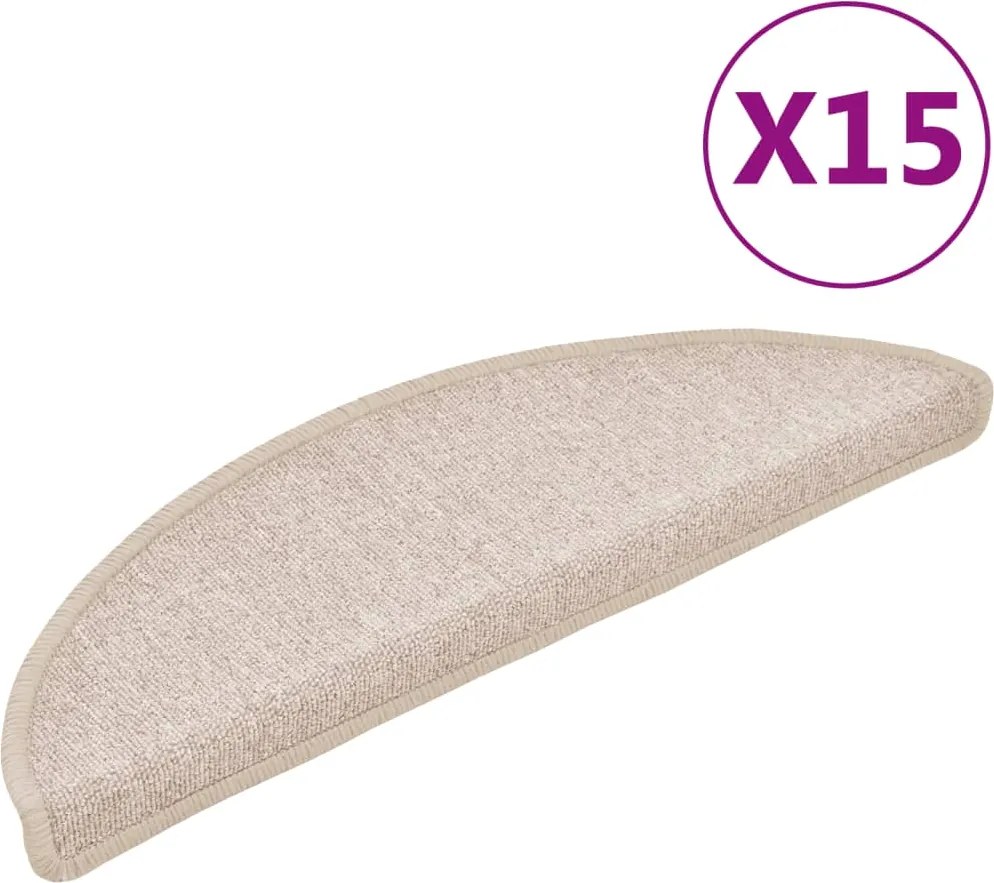 vidaXL 15 db lépcsőszőnyeg 56 x 17 x 3 cm bézs félkör alakú