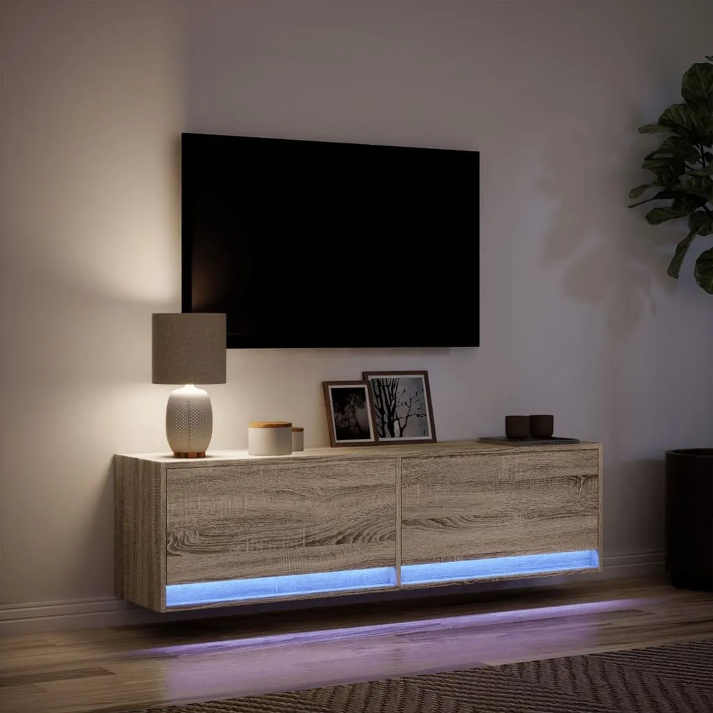 sonoma tölgy színű fali TV-szekrény LED-ekkel 140 x 31 x 38 cm