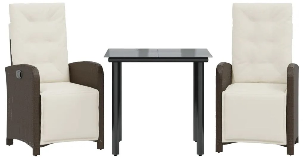 3 részes barna polyrattan bisztrógarnitúra párnákkal