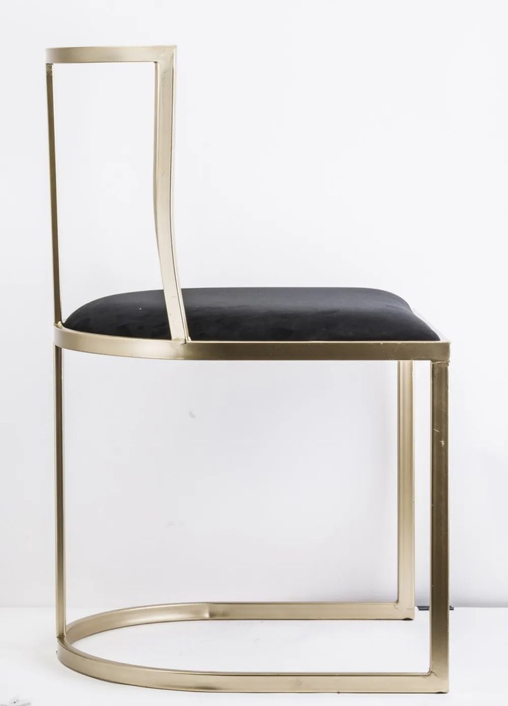 Design bronzos fém támlás szék fekete bársonyszövet huzattal 80x48x50cm