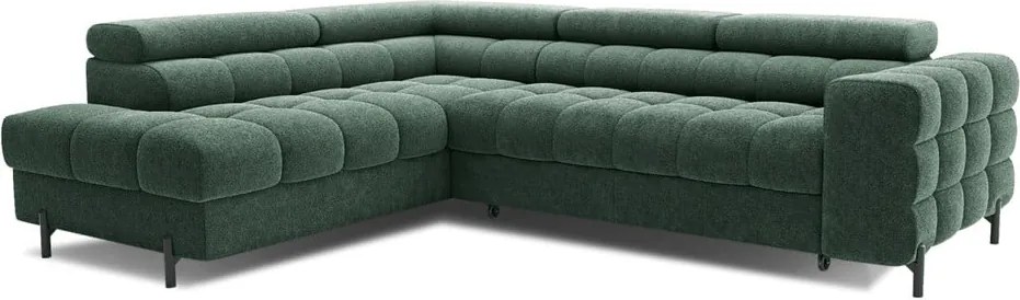 Zöld buklé kinyitható-tárolóhelyes sarokkanapé (bal oldali-L alakú) Ferucce – ELTAP