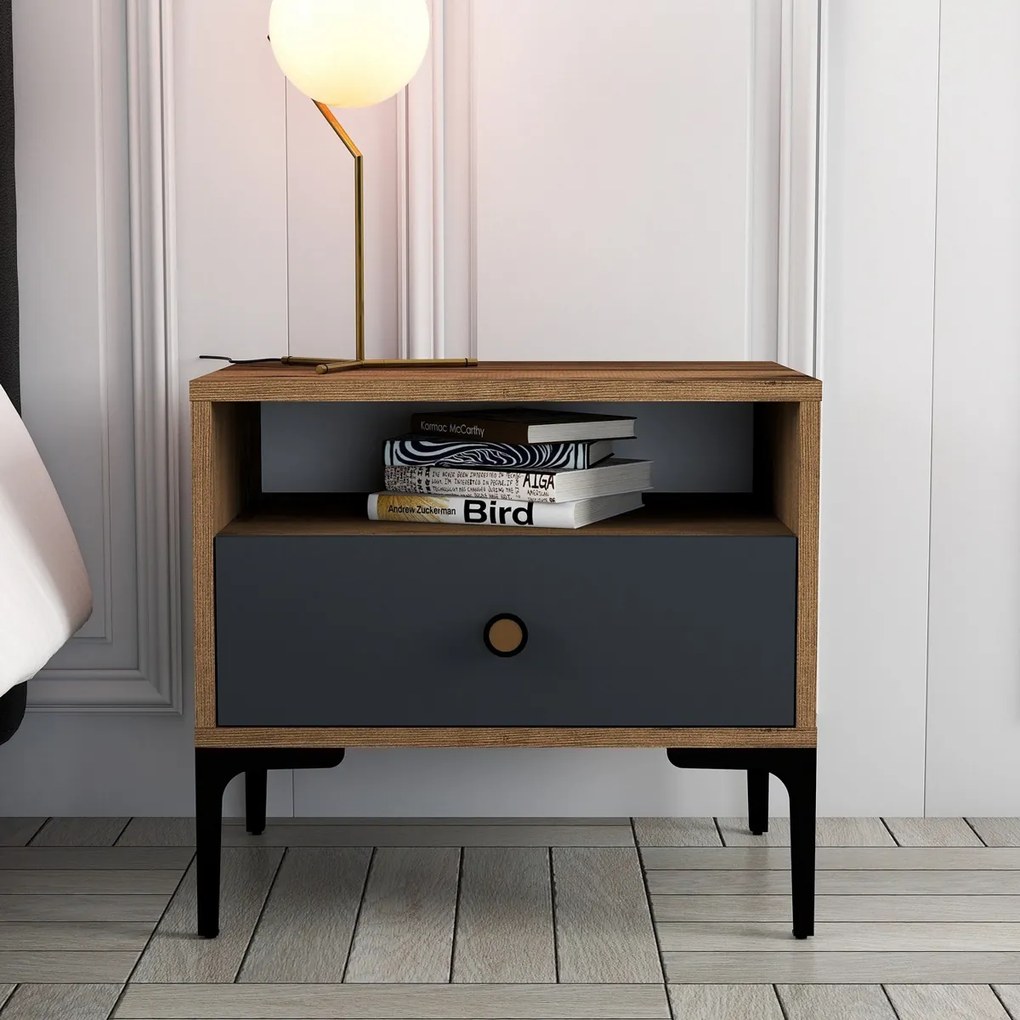 Lizbon Walnut Anthracite éjjeliszekrény