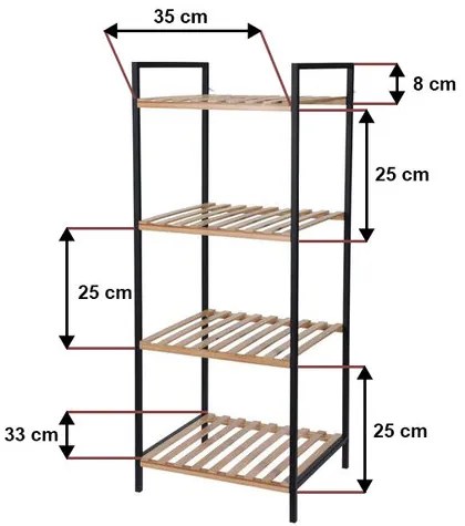 Tromso fürdőszobai polc, 4 polc, 38 x 95 x 32,5cm