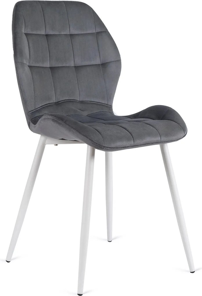 Krzesło LUCKY Szare z Białymi Nogami Welurowe