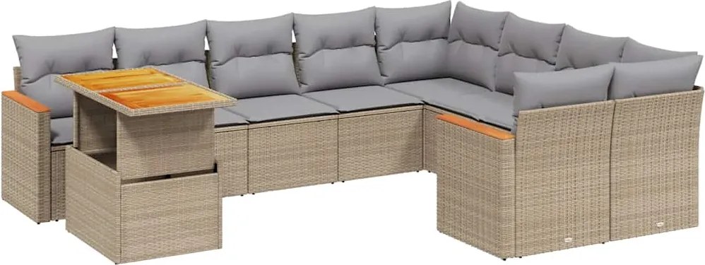 vidaXL 10 részes bézs polyrattan kerti ülőgarnitúra párnával