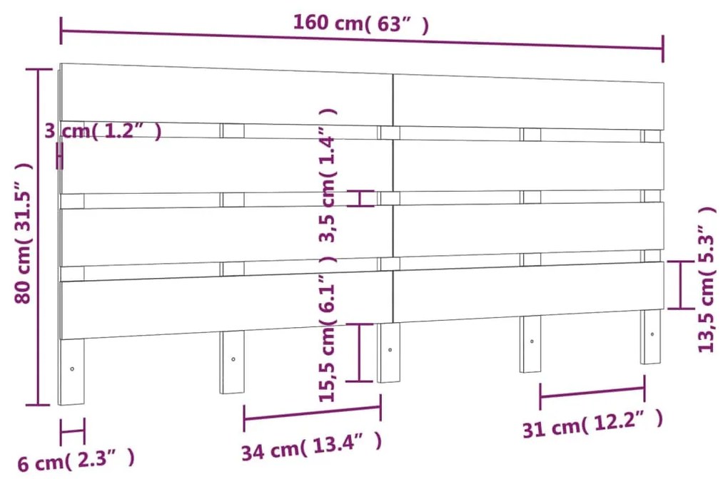 fehér tömör fenyőfa fejtámla 160 x 3 x 80 cm
