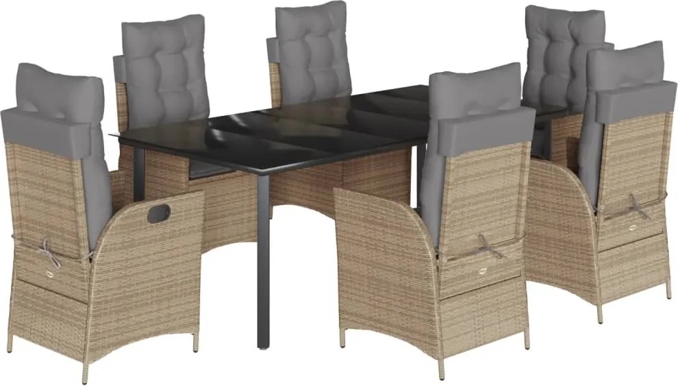 vidaXL 7 részes bézs polyrattan kerti étkezőgarnitúra párnákkal