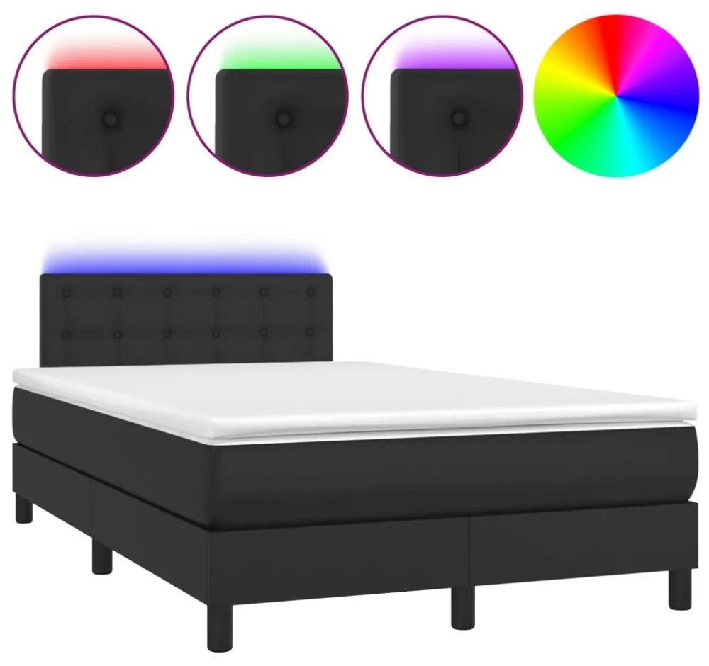 fekete műbőr rugós ágy matraccal és LED-del 120x200 cm