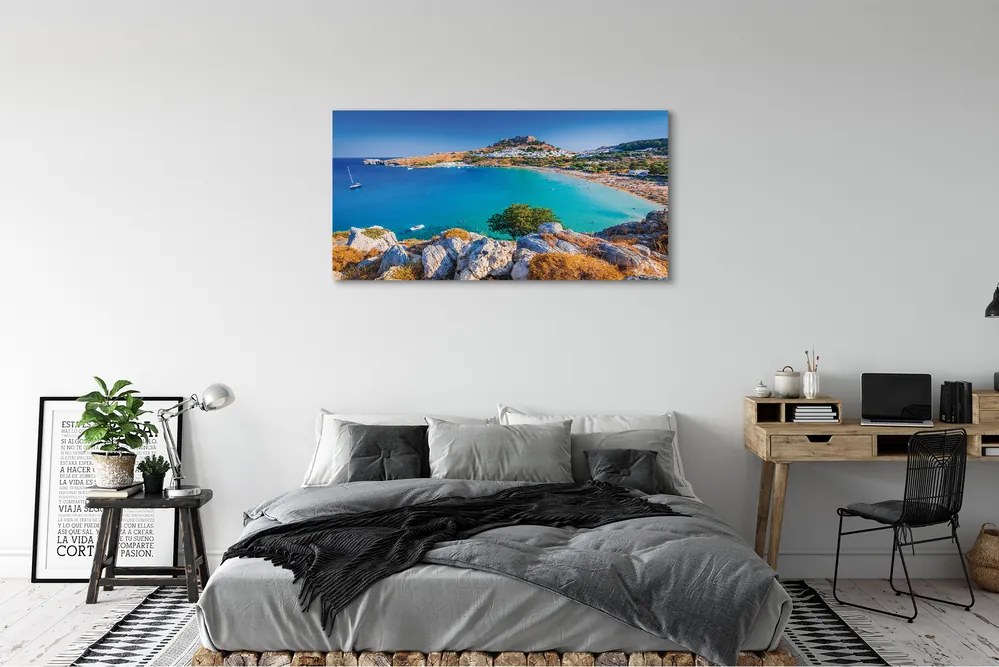 Canvas képek Görögország Coast tengerpart panoráma 125x50 cm