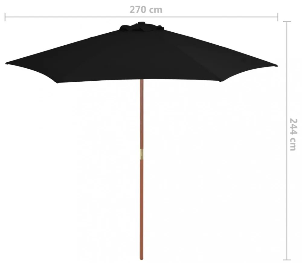 fekete kültéri napernyő farúddal 270 cm