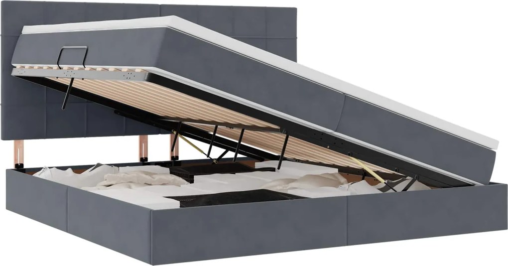 vidaXL Ágy tárolóval és matraccal Sötétszürke 200 x 200 cm Bársony