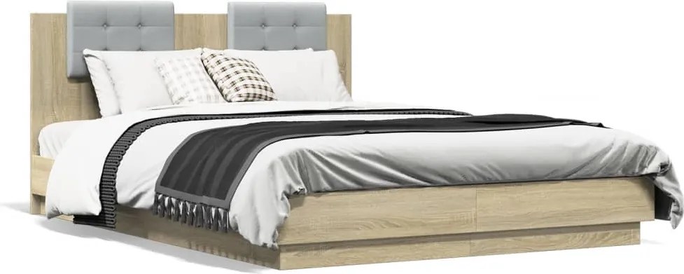 vidaXL sonoma tölgy színű szerelt fa ágykeret fejtámlával 150 x 200 cm