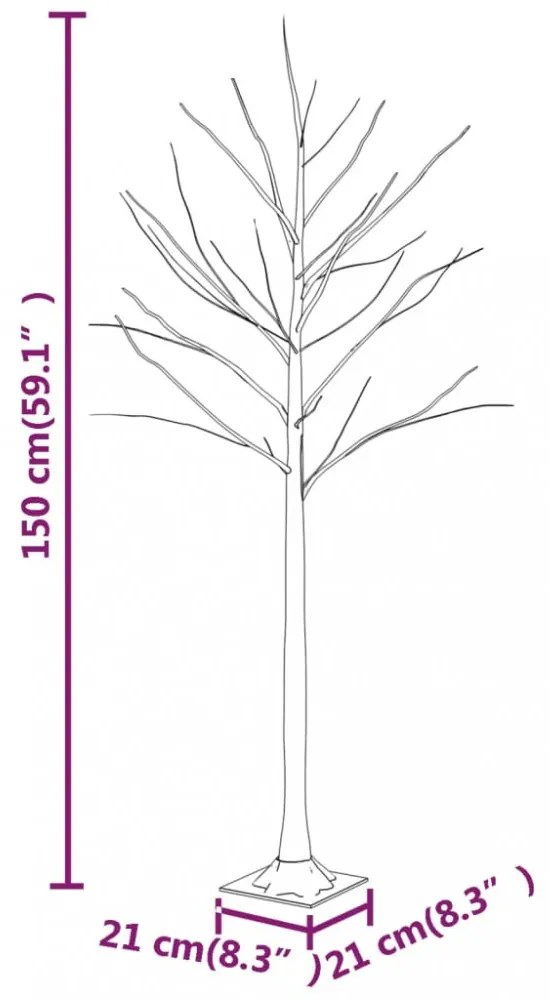 fehér LED-es nyírfa 72 meleg fehér LED-del 150 cm