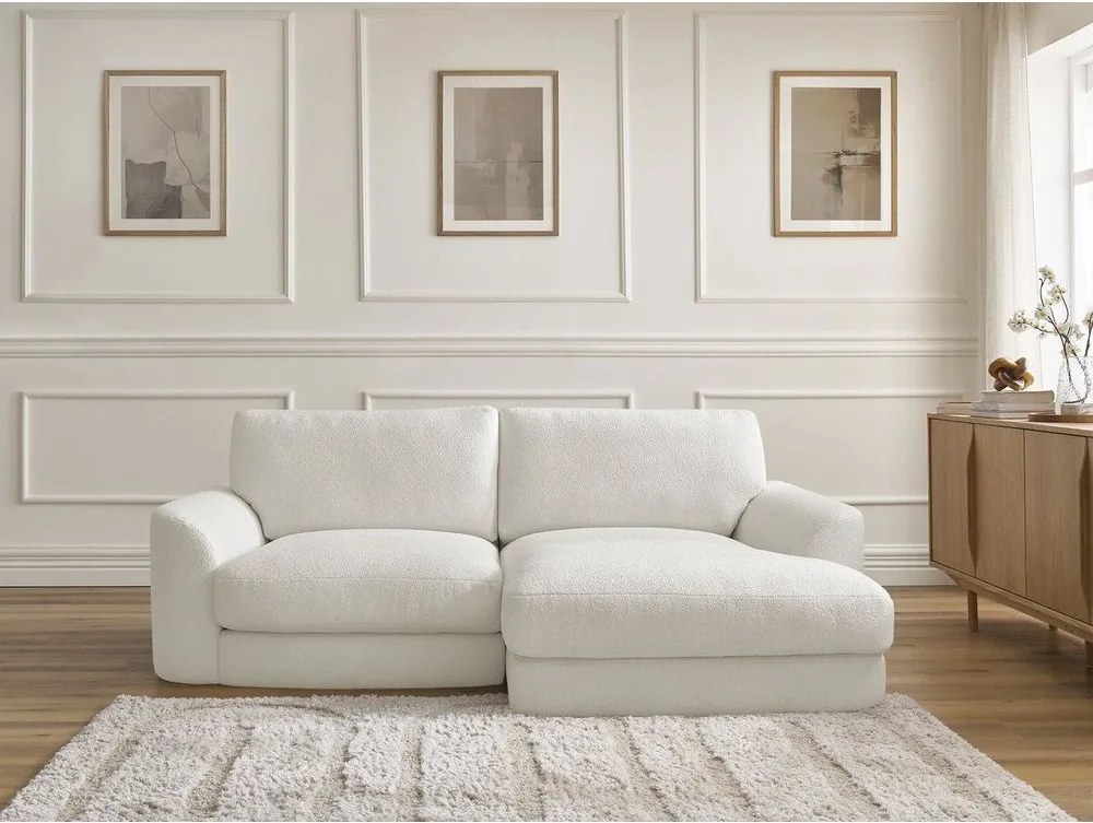 Fehér buklé sarokkanapé (jobb oldali-heverő résszel) Leonore – Bobochic Paris