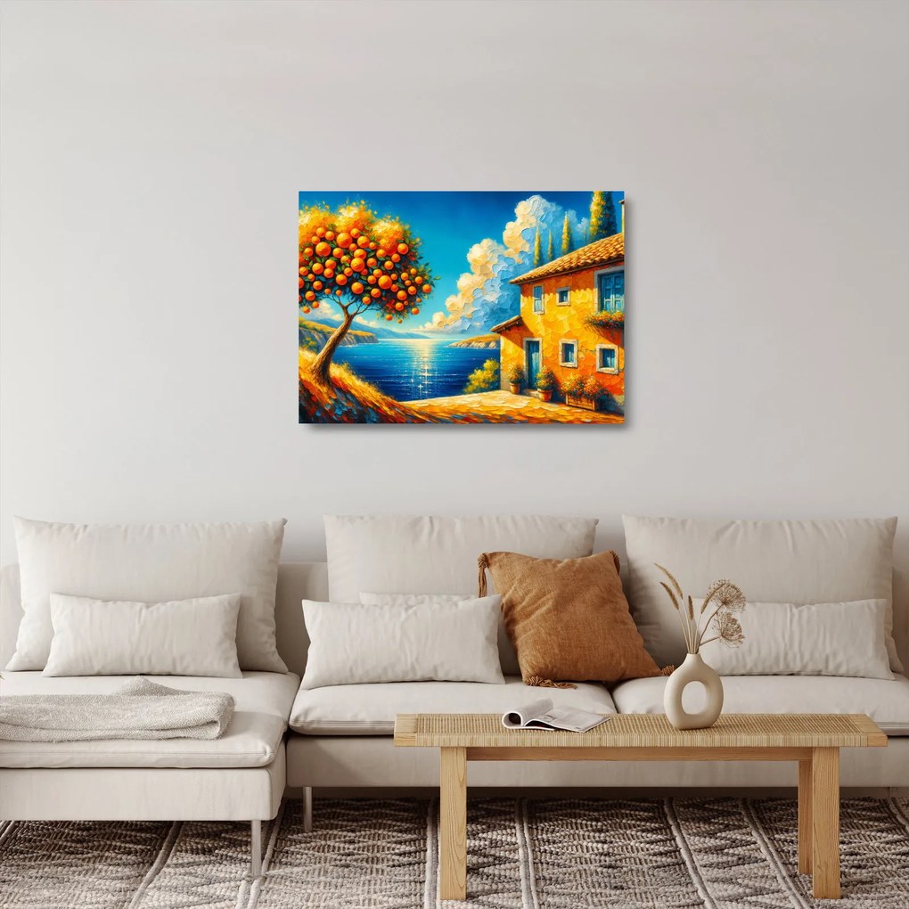 Üveg kép - Ház narancsokkal II. (70x50 cm)