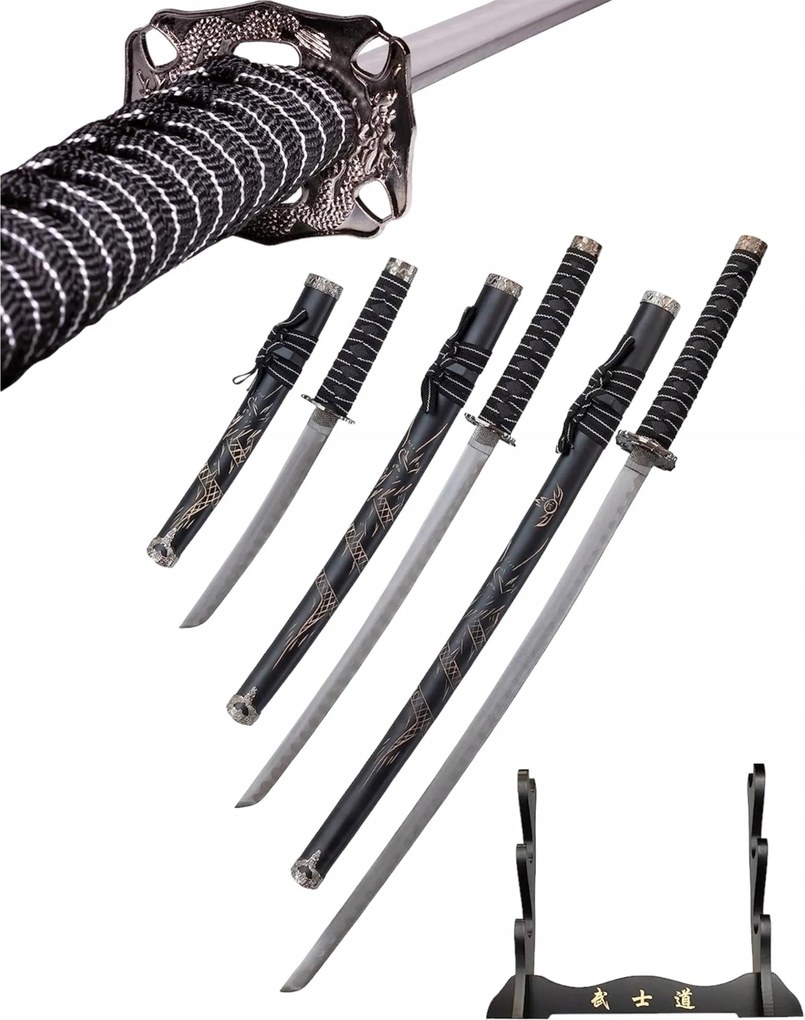 Fekete Sárkány Szett Katana Wakizashi Tanto HK1107 Ajándék Férfinak