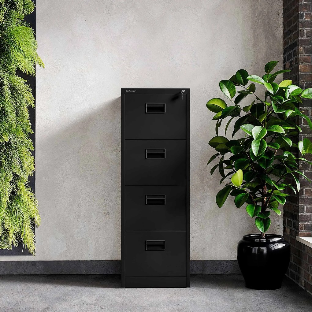 Fém iratszekrény 4 fiókkal, fekete, 460x1320x620 mm: SARA