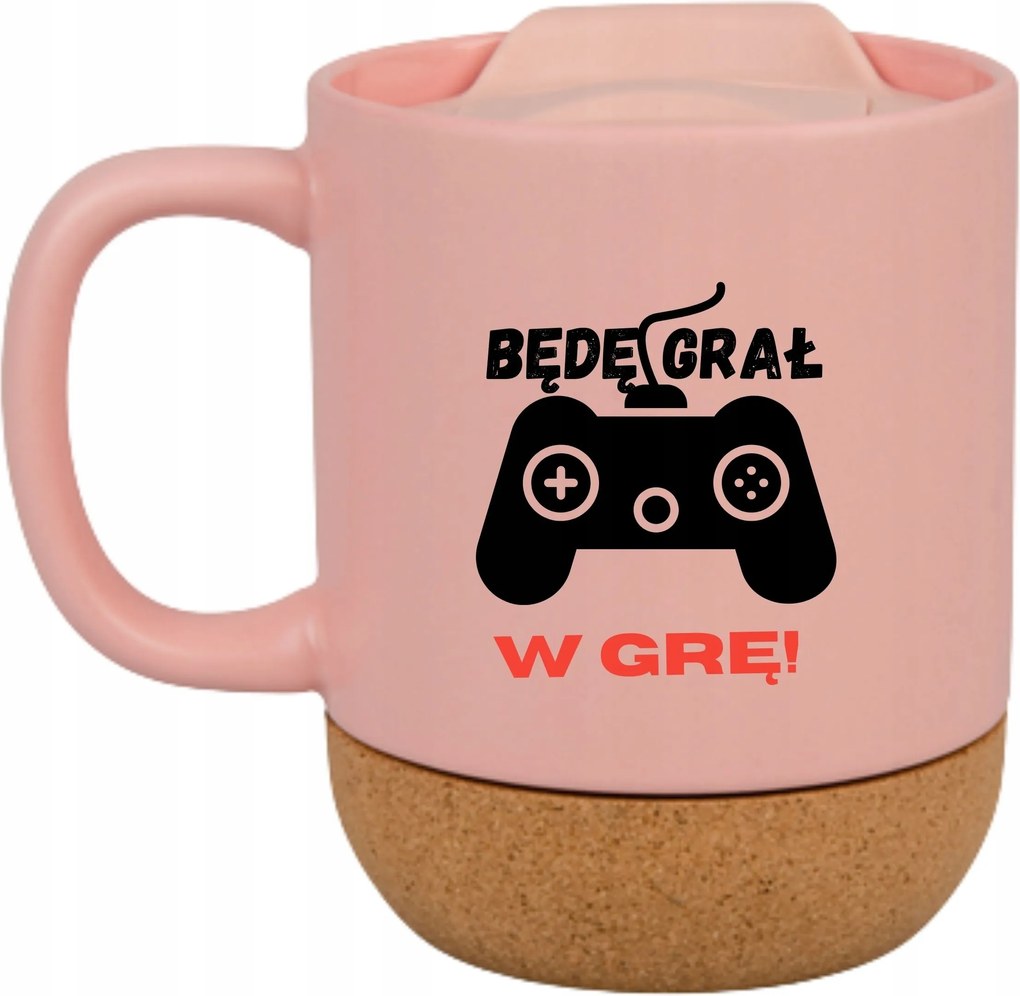 Rózsaszín Bögre Fedéllel És Parafa Aljjal Ajándék Játékosnak