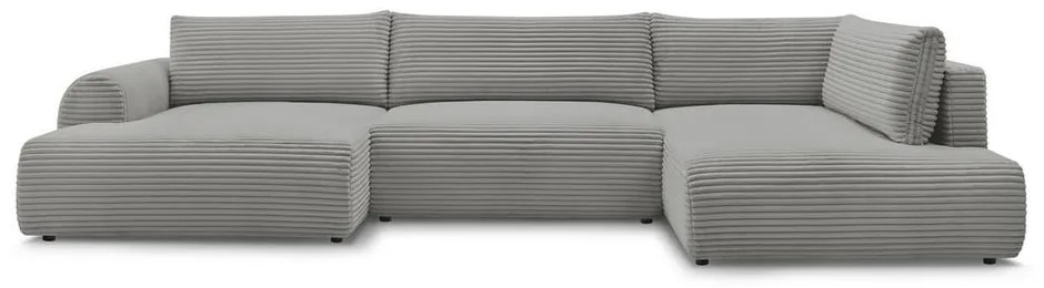 Sötétszürke kordbársony kinyitható sarokkanapé (bal oldali-U alakú) Lucien – Bobochic Paris