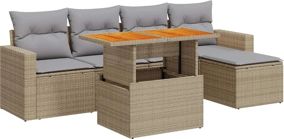 vidaXL 6 részes bézs polyrattan kerti ülőgarnitúra párnával