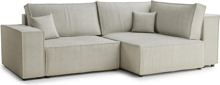 Krémszínű kordbársony kinyitható-tárolóhelyes sarokkanapé (jobb oldali-L alakú) Tonga – Maison de Rêve