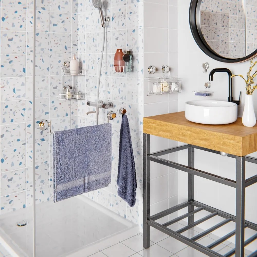 Ezüstszínű öntapadós fém akasztó szett 4 db-os Bestlock Bath – Compactor